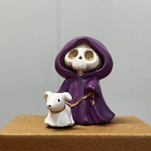 Adorable Skull Grim Reaper Statue with Walking Dog Ghost Statue